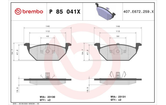 Kit de plaquettes de frein, frein à disque BREMBO XTRA LINE P 85 041X