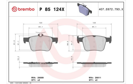 Kit de plaquettes de frein, frein à disque BREMBO XTRA LINE P 85 124X