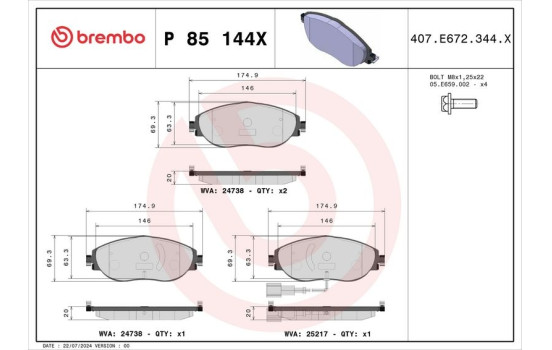 Kit de plaquettes de frein, frein à disque BREMBO XTRA LINE P 85 144X