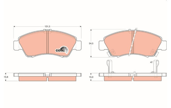 Kit de plaquettes de frein, frein à disque COTEC GDB1164 TRW, Image 2