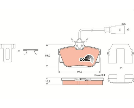 Kit de plaquettes de frein, frein à disque COTEC GDB1326 TRW, Image 2