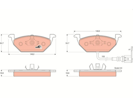 Kit de plaquettes de frein, frein à disque COTEC GDB1386 TRW, Image 8