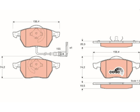 Kit de plaquettes de frein, frein à disque COTEC GDB1403 TRW, Image 2