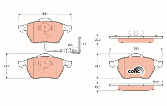 Kit de plaquettes de frein, frein à disque COTEC GDB1403 TRW, Image 2