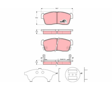 Kit de plaquettes de frein, frein à disque COTEC GDB3236 TRW, Image 2