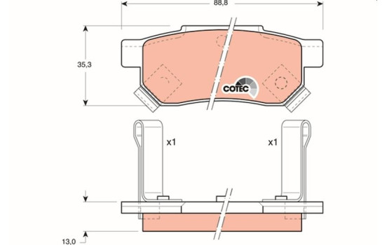 Kit de plaquettes de frein, frein à disque COTEC GDB499 TRW, Image 2