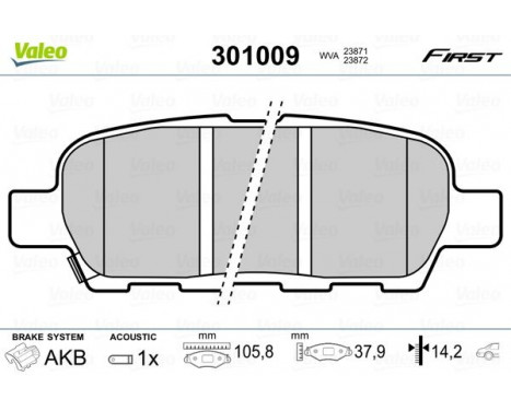 Kit de plaquettes de frein, frein à disque FIRST 301009 Valeo