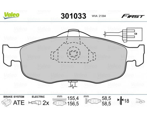 Kit de plaquettes de frein, frein à disque FIRST 301033 Valeo