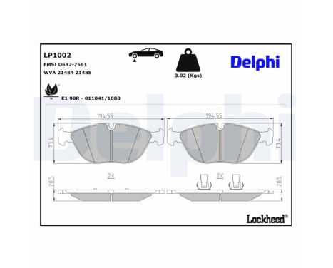 Kit de plaquettes de frein, frein à disque LP1002 Delphi