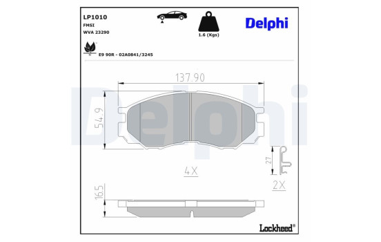 Kit de plaquettes de frein, frein à disque LP1010 Delphi