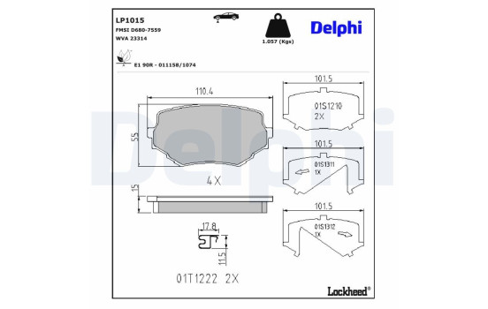 Kit de plaquettes de frein, frein à disque LP1015 Delphi, Image 3