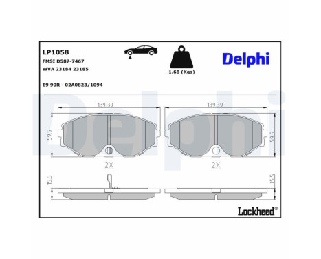 Kit de plaquettes de frein, frein à disque LP1058 Delphi