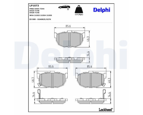 Kit de plaquettes de frein, frein à disque LP1073 Delphi