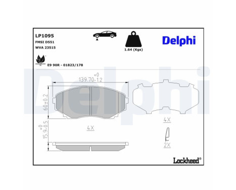Kit de plaquettes de frein, frein à disque LP1095 Delphi