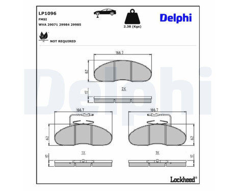 Kit de plaquettes de frein, frein à disque LP1096 Delphi