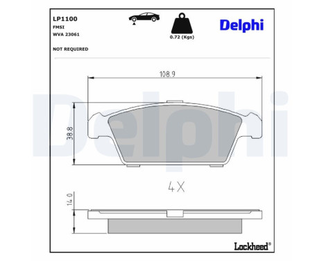 Kit de plaquettes de frein, frein à disque LP1100 Delphi
