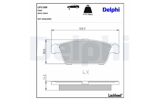 Kit de plaquettes de frein, frein à disque LP1100 Delphi