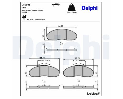 Kit de plaquettes de frein, frein à disque LP1105 Delphi