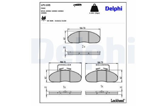 Kit de plaquettes de frein, frein à disque LP1105 Delphi