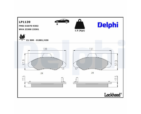 Kit de plaquettes de frein, frein à disque LP1139 Delphi