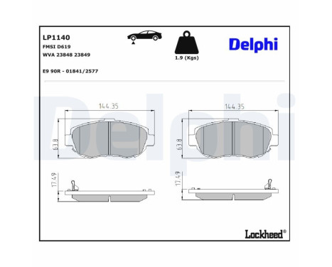 Kit de plaquettes de frein, frein à disque LP1140 Delphi