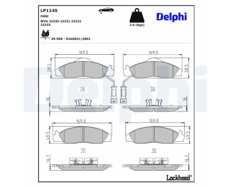 Kit de plaquettes de frein, frein à disque LP1145 Delphi