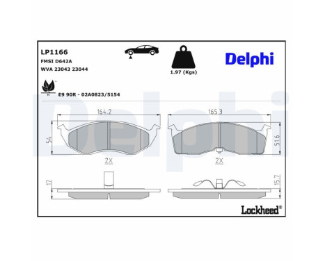 Kit de plaquettes de frein, frein à disque LP1166 Delphi