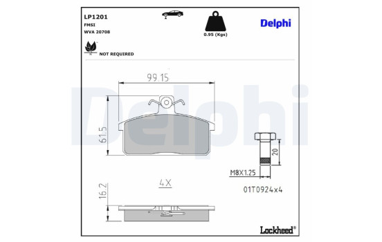 Kit de plaquettes de frein, frein à disque LP1201 Delphi