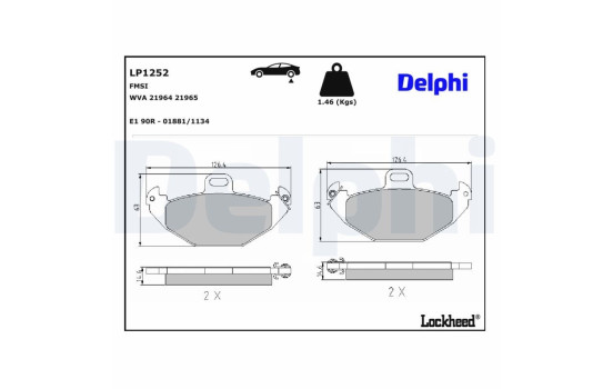 Kit de plaquettes de frein, frein à disque LP1252 Delphi