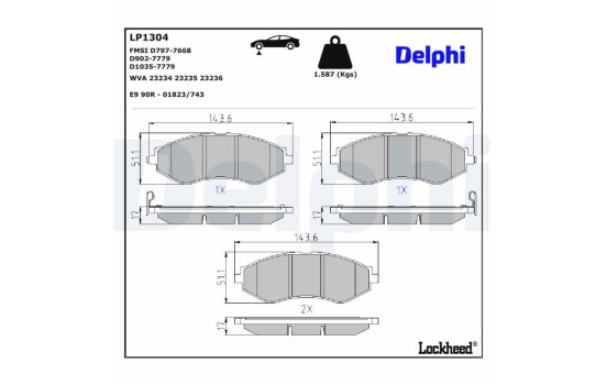 Kit de plaquettes de frein, frein à disque LP1304 Delphi
