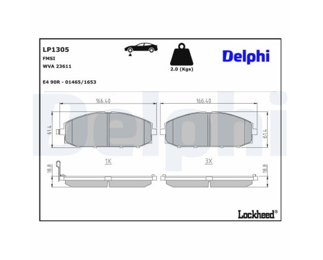 Kit de plaquettes de frein, frein à disque LP1305 Delphi