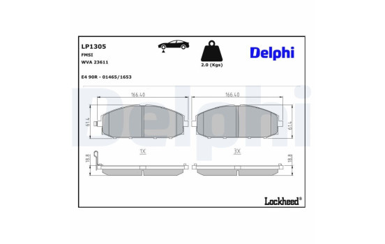 Kit de plaquettes de frein, frein à disque LP1305 Delphi