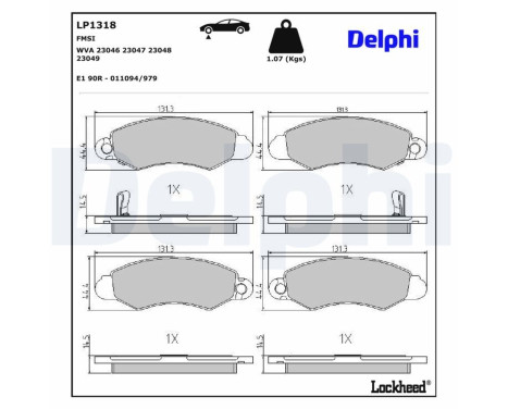 Kit de plaquettes de frein, frein à disque LP1318 Delphi