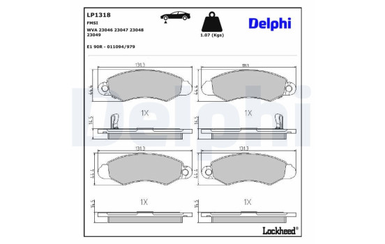 Kit de plaquettes de frein, frein à disque LP1318 Delphi