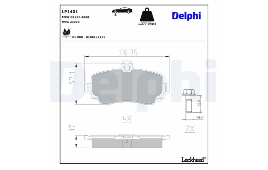 Kit de plaquettes de frein, frein à disque LP1401 Delphi, Image 3