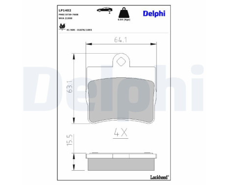 Kit de plaquettes de frein, frein à disque LP1402 Delphi