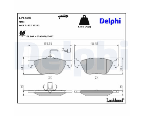 Kit de plaquettes de frein, frein à disque LP1408 Delphi