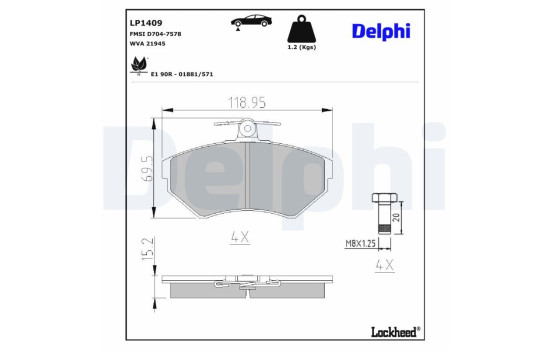 Kit de plaquettes de frein, frein à disque LP1409 Delphi, Image 3