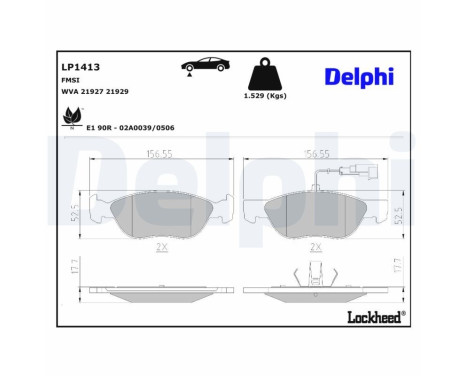 Kit de plaquettes de frein, frein à disque LP1413 Delphi