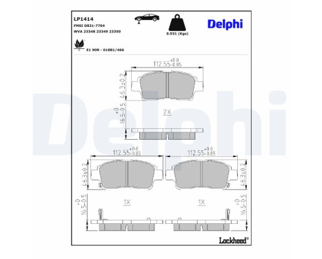 Kit de plaquettes de frein, frein à disque LP1414 Delphi