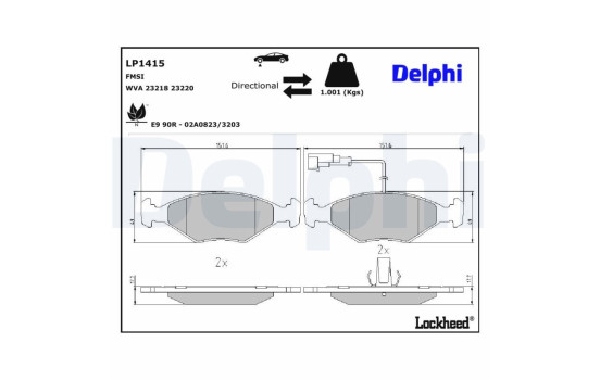 Kit de plaquettes de frein, frein à disque LP1415 Delphi