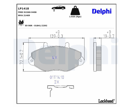 Kit de plaquettes de frein, frein à disque LP1418 Delphi