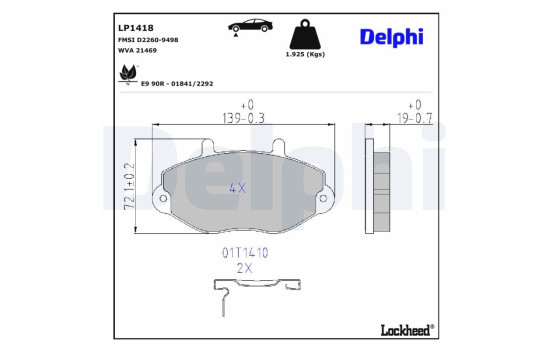Kit de plaquettes de frein, frein à disque LP1418 Delphi