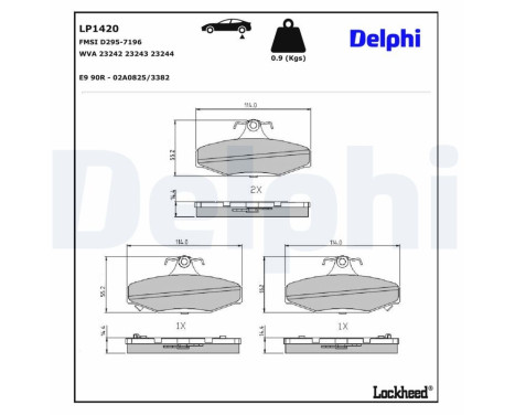 Kit de plaquettes de frein, frein à disque LP1420 Delphi