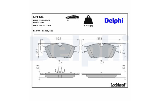 Kit de plaquettes de frein, frein à disque LP1421 Delphi, Image 3