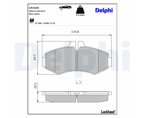 Kit de plaquettes de frein, frein à disque LP1425 Delphi