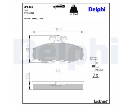 Kit de plaquettes de frein, frein à disque LP1429 Delphi