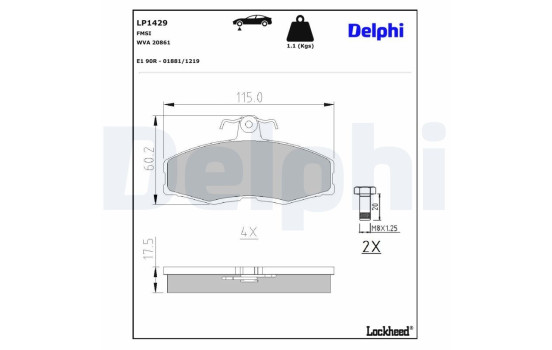 Kit de plaquettes de frein, frein à disque LP1429 Delphi