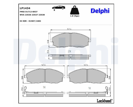 Kit de plaquettes de frein, frein à disque LP1434 Delphi