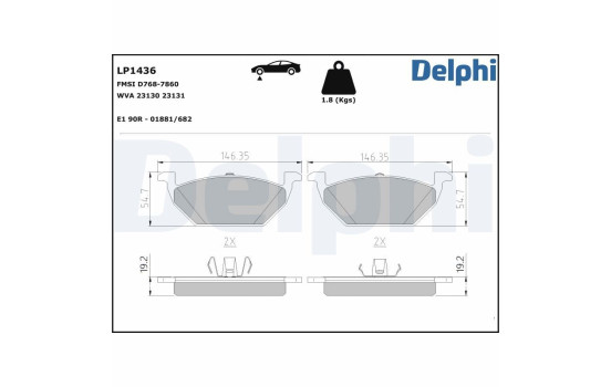 Kit de plaquettes de frein, frein à disque LP1436 Delphi